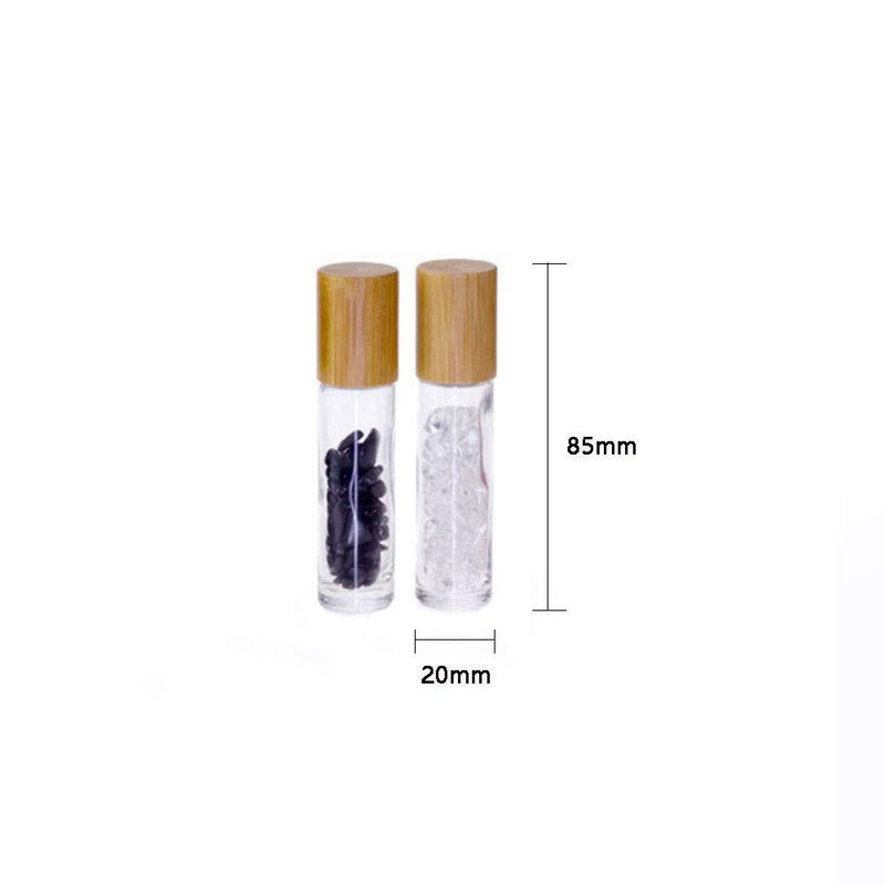 Constore 5 PCS 10ML Gemstone Roller Bottles,Refillable Roll On Bottles with Bamboo Lids Healing Crystal Chips Inside for Perfumes Aromatherapy Oils - Image 2